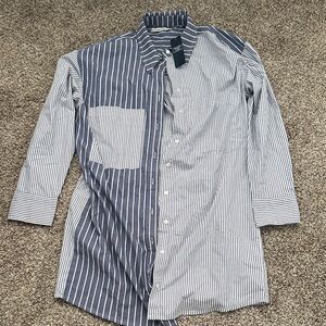 Abercrombie & Fitch Men's Dual-Stripe Blue and White Shirt
